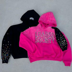 Özel siyah % 100% pamuk erkek Hoodie yüksek kalite Logo nakış boy Bling kafatası örümcek tasarım kış polar kapüşonlu ceket - Product Image 2