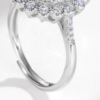 Bague en argent S925 avec émeraude de laboratoire taille coussin, double halo, ouverte et ajustable, pour femme, bijoux fins