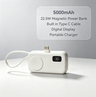 Batterie externe magnétique 5000 mAh 22,5 W avec charge rapide PD, câble Type-C intégré, affichage numérique pour téléphone et montre connectée, logo personnalisé OEM