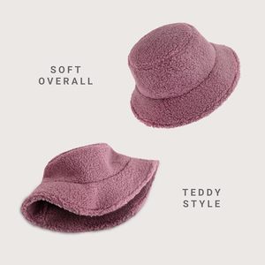 <b>Sherpa</b> Bucket <b>Hat</b> For Women Winter Fuzzy Faux Fur Brim Fisherman <b>Hat</b> Casual Style - Product Image 2