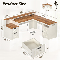 Bureau de direction en forme de L de style ferme, directement de l'usine, bureau de bureau en forme de L avec support pour écran, étagère pour imprimante, bureau d'ordinateur d'angle