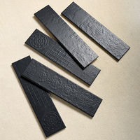 Carreaux de céramique noirs faits à la main 75x300mm avec motif gravé en trois dimensions pour la décoration murale de fond de salle de bain