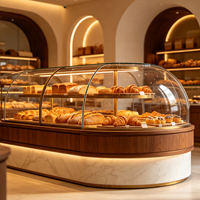 Vitrine de présentation sur mesure pour boulangerie, restaurant, design d'intérieur, avec bois et verre, pour boulangerie de détail