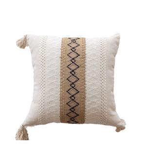 Funda de Almohada Geométrica Moderna, Cuadrada, Bordada, con Borlas Decorativas, Funda de Cojín para el Hogar, Poliéster y Algodón, Patrón Abstracto - Product Image 1