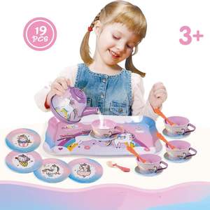 19 pezzi Set di teiera per bambini unicorno Set per teiera per bambini fingere di giocare in età prescolare giocattolo da cucina <span class=keywords><strong>con</strong></span> piatti per Tea Party scatola regalo teiera - Product Image 5