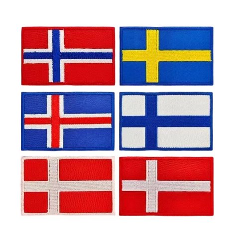 Nordic Countries Badges 3D Embroidered Felt Patches Hook Loop Hat Accessories Featuring Icelandic Finnish Swedish National Flags