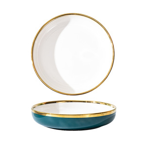 Vajilla de cerámica chapada en oro <span class=keywords><strong>y</strong></span> verde oscuro, <span class=keywords><strong>platos</strong></span> <span class=keywords><strong>y</strong></span> vajilla de lujo de alta calidad, juego de servicio de cena - Product Image 1