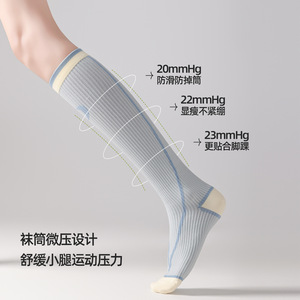 Chaussettes de compression pour femmes, printemps/été, dégradé de couleurs, design à rayures colorées, nylon, séchage rapide, sport - Product Image 3