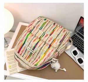 Rainbow Striped Cotton <b>Backpack</b> for Girls High Capacity School <b>Backpacks</b> for University Students - Product Image 4