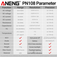 Multimètre à pince numérique ANENG PN108 600A pour courant AC/DC, tension 600V, testeur NCV, température et capacité, instrument de réparation électrique