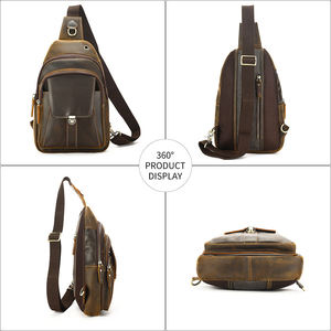 Sac de taille en cuir véritable pour homme, fermeture éclair, fait à la main, randonnée en plein air - Product Image 2