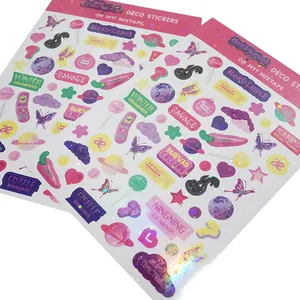 Disesuaikan Korea Sparkle Kawaii vinil pelangi efek Glitter Holographic Kiss Cut lembar stiker 100pcs