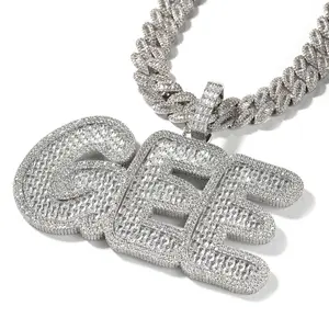 Jewelry CZ Pendant Bling Bling Luxury Iced Out Jewelry Custom Pendant Custom Silver Blue Diamond Letter Hip Hop Necklace