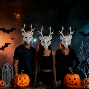 Masque de tête de cerf incrusté de diamants, masque de cosplay en plastique pour fête, costume DIY MJ015 - Product Image 3