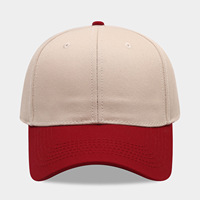 Casquette de baseball personnalisée en gros, 6 panneaux, 100 % coton, calotte rigide, bicolore, visière courbée, ajustable, avec patch brodé tissé, pour hommes et femmes