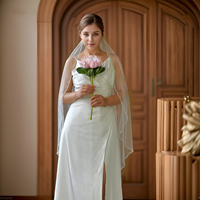 Mariage des mariées du commerce extérieur européen et américain perlé monocouche voile moyen-long robe de mariée voile décoratif perlé