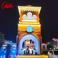 Horloge de Tour Carrée Européenne Shandong Compas avec Carillon Heureux, Éclairage Intégré, Acier Inoxydable, Mouvement Radio, Affichage à Aiguilles, pour Usage Public