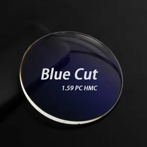 Professinal e popular 1.59 PC policarbonato lentes UV420 luz azul bloqueio HMC azul cortar lente oftálmica