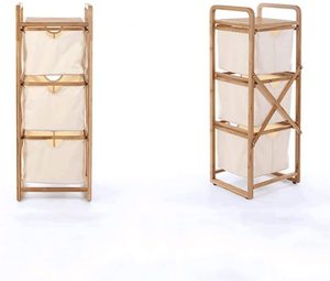 Cesto de <span class=keywords><strong>Ropa</strong></span> Sucia de Bambú de 3 Niveles con 3 Compartimentos <span class=keywords><strong>para</strong></span> el Dormitorio, Sala de Estar o Balcón - Product Image 6