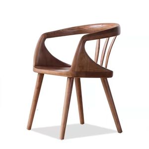 Silla de comedor de madera maciza, respaldo de diseño de madera de caucho y nogal, silla minimalista moderna para el hogar, oficina, sala de estudio - Product Image 5
