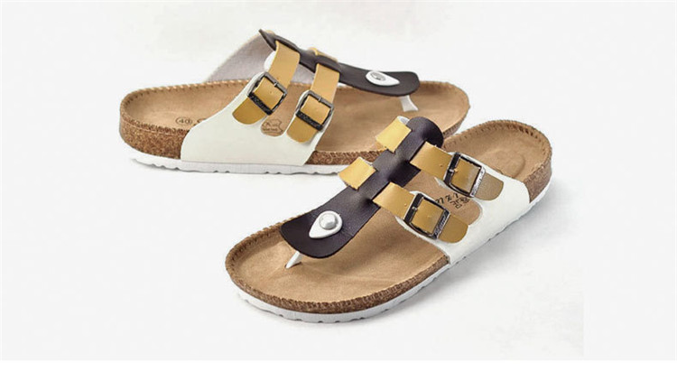 Unisex Cork Slippers Casual Beach Double Buckle Non-slip Outside Leather Slides Sandals Custom Logo