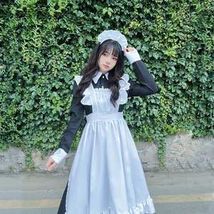 Vestido Largo Estilo Lolita Anime, Negro y Blanco, Estilo Clásico, Cuello Peter Pan, Cintura Natural, Vestido Casual para Uso Diario - Product Image 3