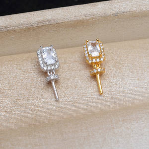 Pendentif carré en argent S925 avec perle, accessoires de bricolage, support vide, apprêts de bijoux semi-finis, catégorie de produit 5740 - Product Image 2