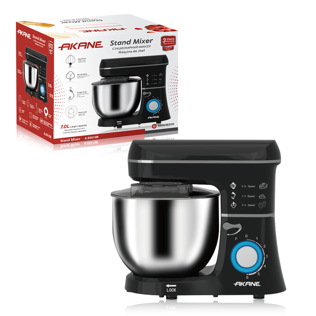 AKANE A.86618LB 1400W Stand Mixer Maquina De Chef with 7L Stainless Steel Bowl 6 Speed Control Anti Splash Protection Dough Hook