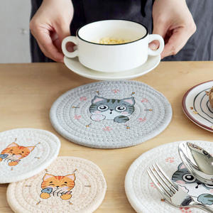 Mignon Kitty <span class=keywords><strong>chat</strong></span> boisson Boho coton corde tasse sous-verres pour boissons tapis absorbant tissé <span class=keywords><strong>manique</strong></span> bureau café - Product Image 3