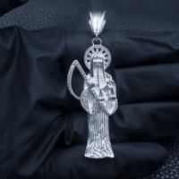 Ciondolo Personalizzato Santa Muerte Grim Reaper in Argento Sterling 925 con Moissanite VVS, Bilancia e Falce, Collana Unisex HipHop Religiosa