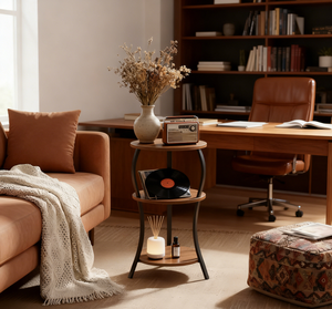 Small 3-Tier Rustic Brown Circular End <strong>Table</strong> <strong>Slim</strong> Waist Design Compact Tea Coffee <strong>Table</strong> for Living Room Bedroom for Small Spaces - Product Image 1