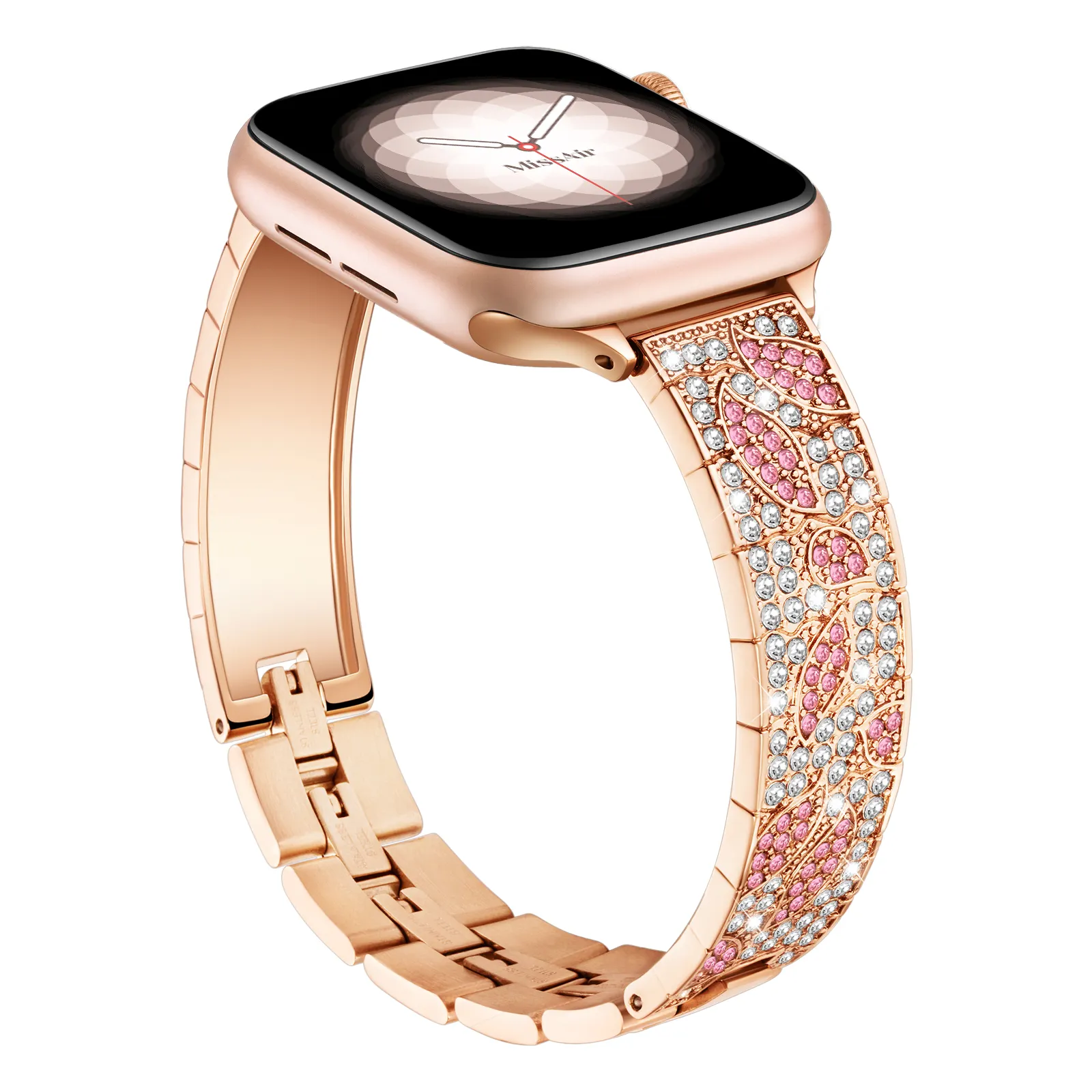 A-ST090 Personnalisé Or Rose Diamant Montre Bandes De Luxe 40 MM pour Dames pour Apple Montre Série 1-8 SE série