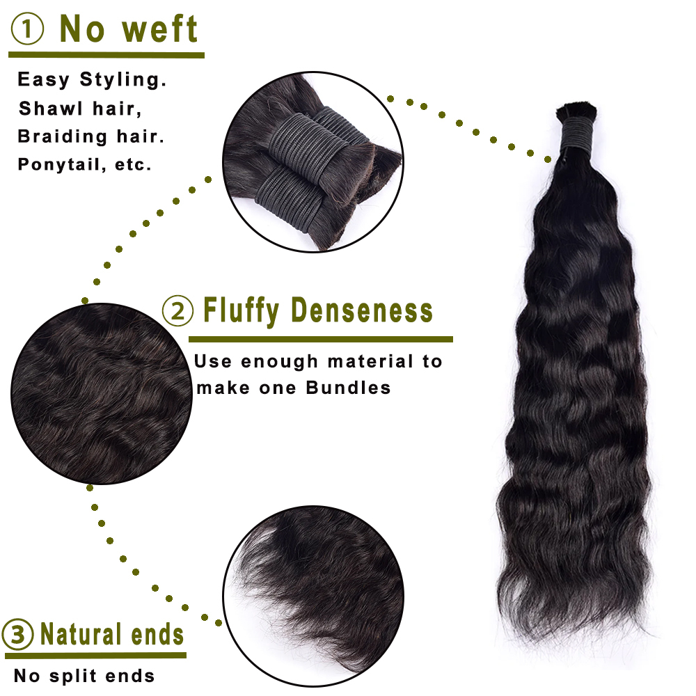 Vast Hair KAMA Wholesale Raw Human Hair Braiding Bulk Hair Natural Black Wet and Wave Curl Boho Knotless Human Braiding Hair Bundles thumbnail 3