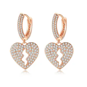 Jachon 2024 Ngày Valentine Quà Tặng Trái Tim Đau Lòng Zircon Bông Tai Kim Cương Trái Tim Bị Gãy Hoop Bông Tai Cho Phụ Nữ