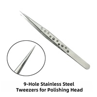 Pinces/Clips à Cils en Acier Inoxydable Poli Sablé à 9 Trous, Pointes Droites/Courbes Épaissies et Durcies pour Extensions de Cils