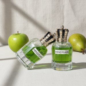Eau de Parfum cristalline 90ml, flacon de parfum vertical côtelé de luxe avec bouchon à couronne dorée, <span class=keywords><strong>verre</strong></span> transparent - Product Image 1