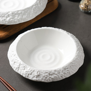 Assiette à dîner en céramique blanche haut de gamme, motif roche, design <span class=keywords><strong>moderne</strong></span> pour hôtels, restaurants, fêtes, plat à soupe profond, vaisselle de table - Product Image 2