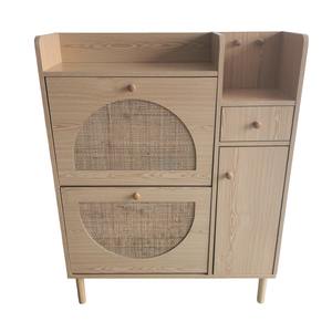 Mobile Porta Scarpe in Rattan Naturale con Ante a Ribalta, <span class=keywords><strong>Cassettiera</strong></span> in Legno, Mobile d'Ingresso, Arredamento per Scarpe - Product Image 1