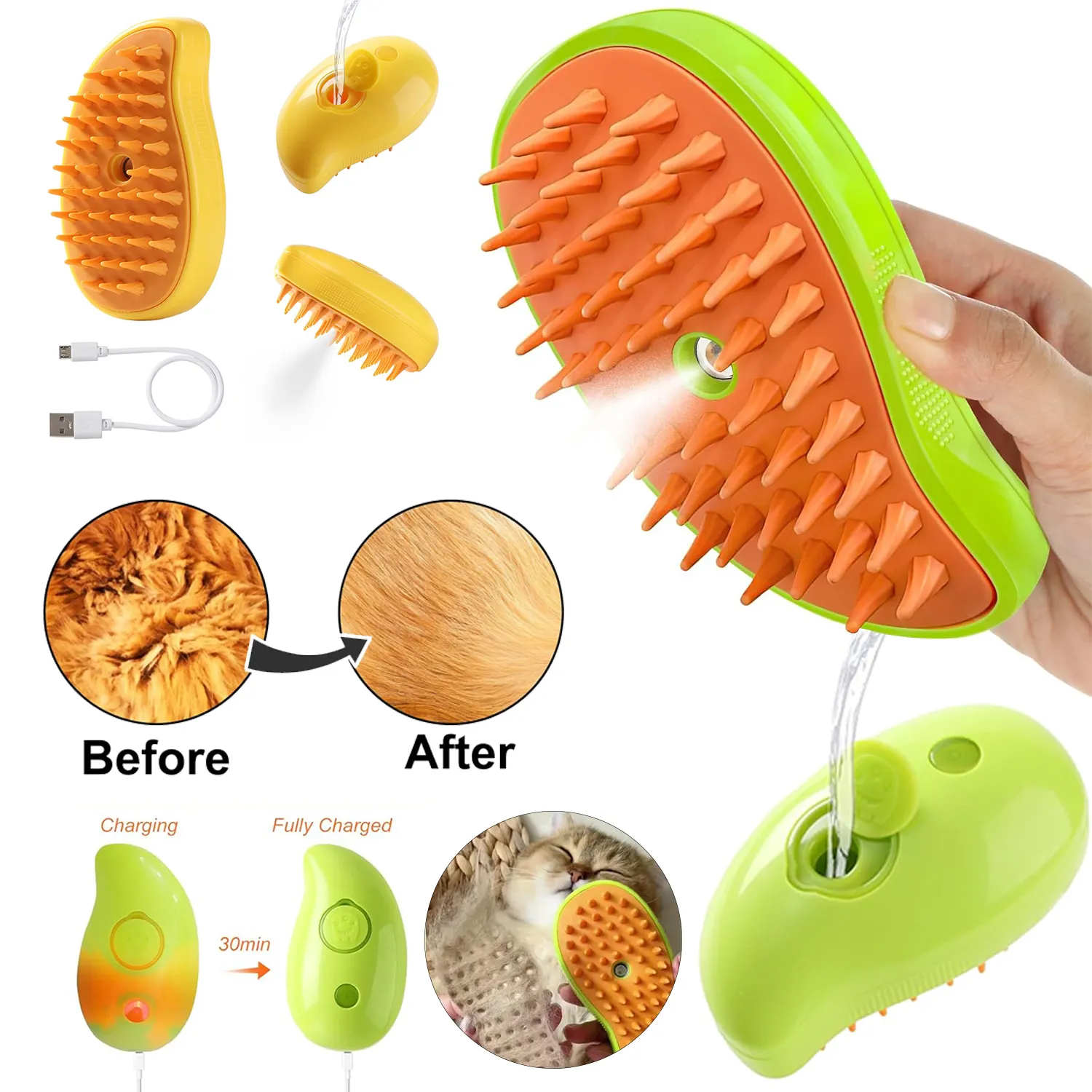 3 trong 1 Dog Comb massage có thể sạc lại Silicone mèo Bàn Chải hơi nước tóc chải chuốt công cụ Sữa Rửa Mặt tự làm sạch vật nuôi mèo ướt át bàn chải