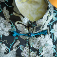 Vêtements pour femmes originaux, style chinois, pivoine, Qilin, col montant, grande taille, en soie de mûrier, brocart Song, gilet asymétrique 5189