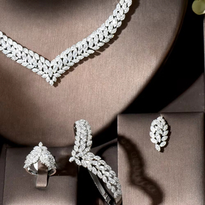 HIBRIDE, nueva moda para mujer, conjunto de joyería de Zirconia cúbica Para Boda nupcial, conjunto de collar y pendientes de 4 piezas, bijoux Femme <span class=keywords><strong>ense</strong></span> - Product Image 3