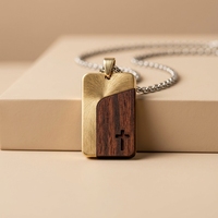 Collier pendentif de luxe en acier inoxydable 316L CNC avec incrustation de bois naturel, plaqué or 18 carats sous vide, bijoux géométriques minimalistes pour hommes, personnalisable
