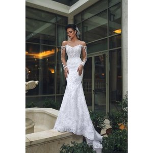 Di lusso Africano Sirena Abiti Da <span class=keywords><strong>Sposa</strong></span> Off Spalla Maniche Lunghe Piena Del Merletto Overskirts Aperto Indietro Treno Staccabile Abiti Da <span class=keywords><strong>Sposa</strong></span> - Product Image 2