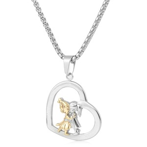 yunnique Heart-Shaped Stainless Steel Pendant <b>Necklace</b> With Gold Accents <b>Mother</b> <b>Daughter</b> Gift Women's Jewelry Clavicle Chain - Product Image 1