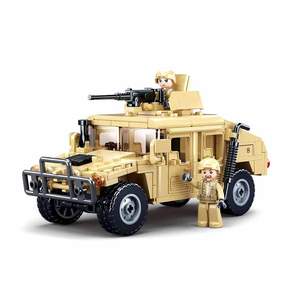 Sluban Blok Bangunan M38-B0837, Kendaraan Tempur H2 Tentara 265 Buah Model Truk Bata Kit Konstruksi untuk Tentara Anak-anak