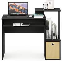 Bureau de jeu large avec plateau pour clavier, tiroir de rangement, étagères, table d'ordinateur moderne noire pour bureau à domicile, organisateur latéral, pour dortoir et étude