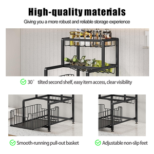 3-Tier Height Adjustable Thickened Metal Pull Out Cabinet Shelf Slide Out <b>Under</b> Sink Organizer 3 Tier Spice Storage Drawer Rack - Product Image 3