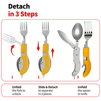 Ensemble de couverts de camping 4 en 1, couverts pliants multifonctions en acier inoxydable, fourchette, cuillère, couteau pour barbecue, randonnée, voyage