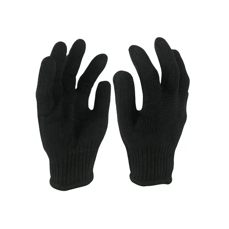 Gujia ODM high quality level 5 black safety knitted UHMWPE fiber and Metal cut resistant gloves for work construction