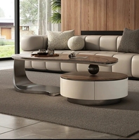 Table basse en bois massif de forme spéciale, combinaison meuble TV, style moderne et luxueux, table basse de salon avec tiroir